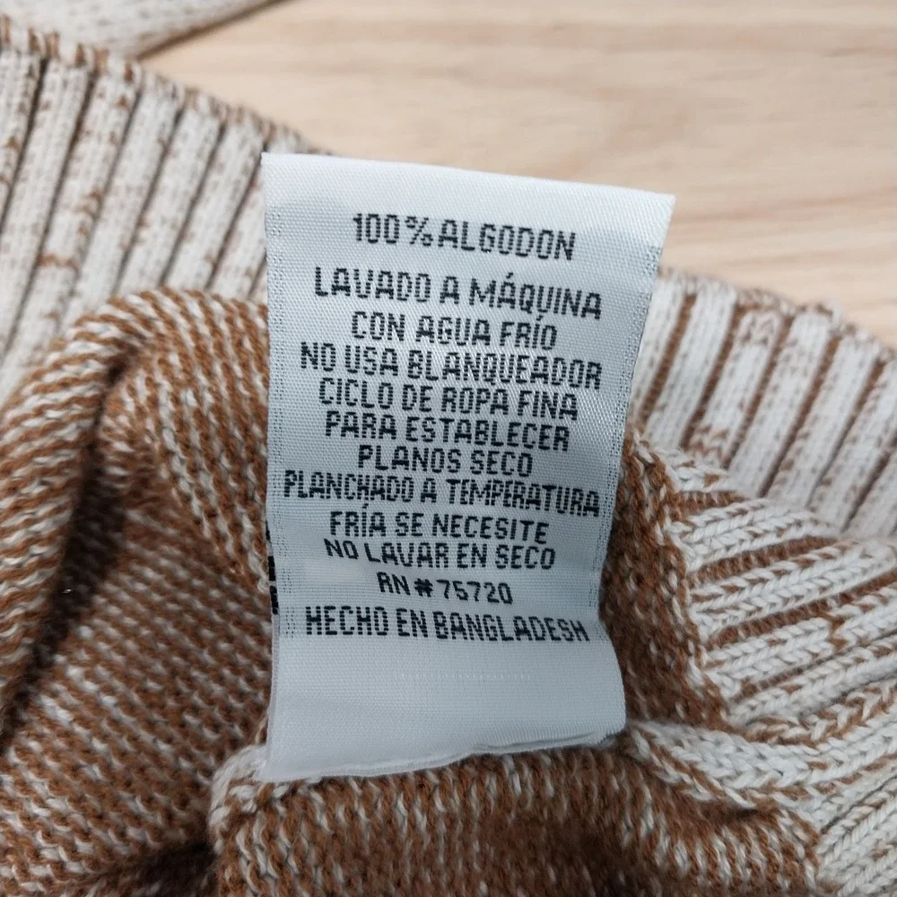 BKE Mens Quarter Zip Pullover Sweater Textured Cotton Large Tan Marled